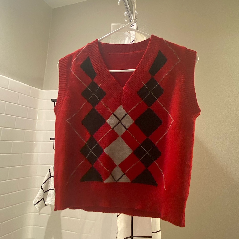 Red sweater vest!